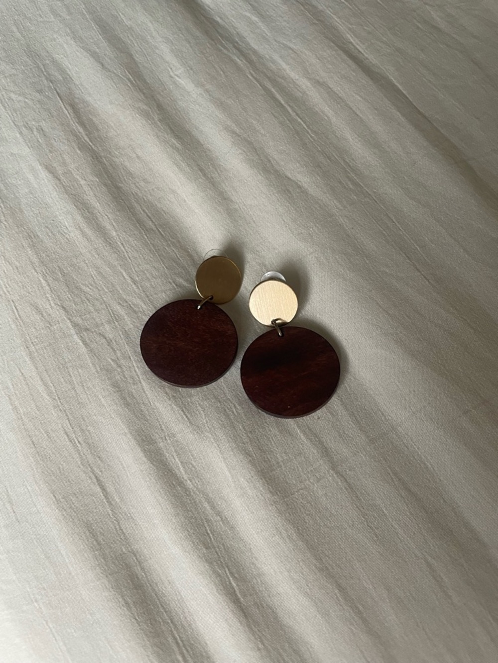 Gold and Dark Brown Disc Drop Earrings - Women Jewelry